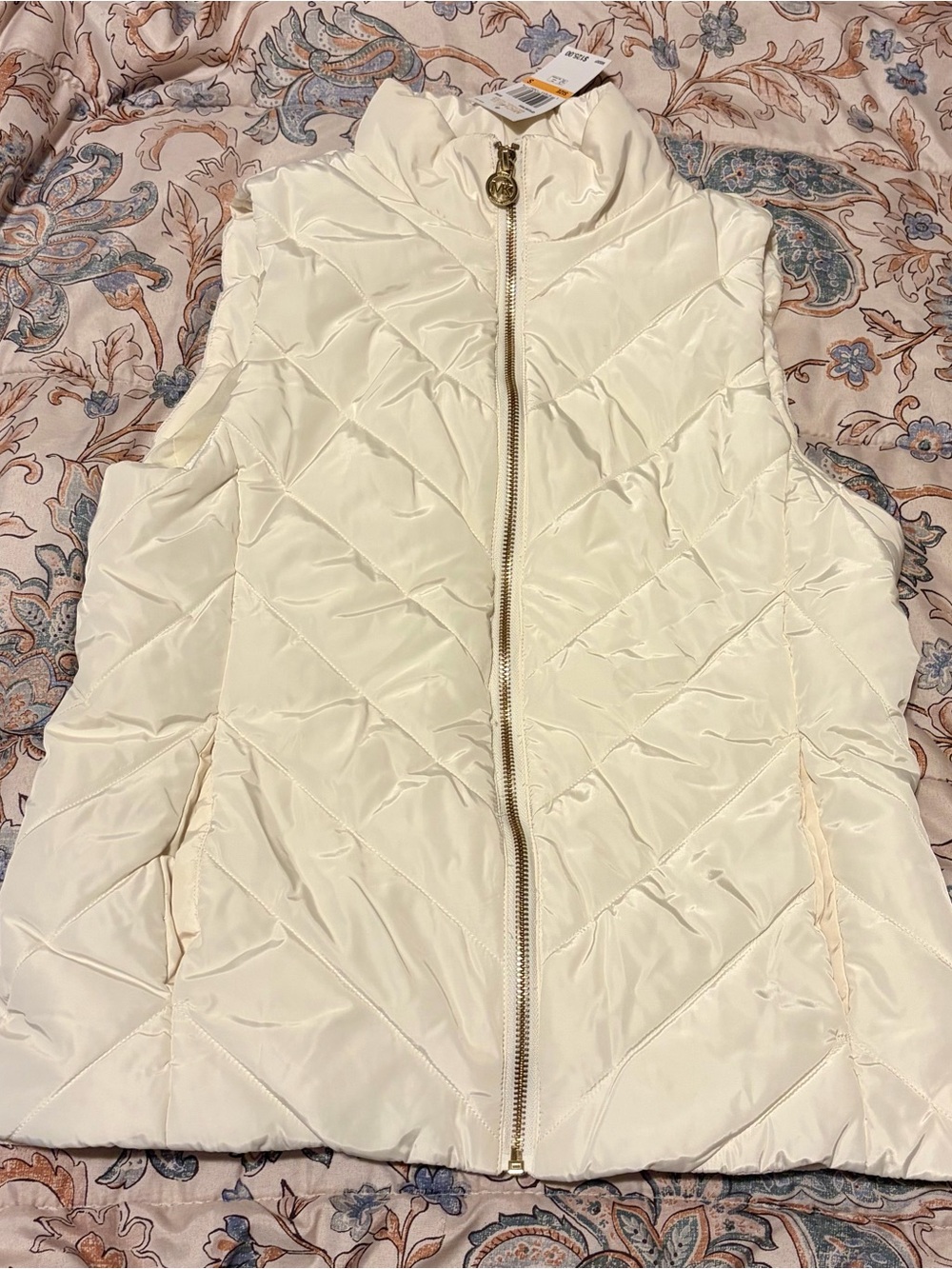 Michael Kors Cream Puffer Jacket with Gold Hardware